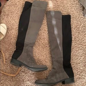 Gray suede riding boots